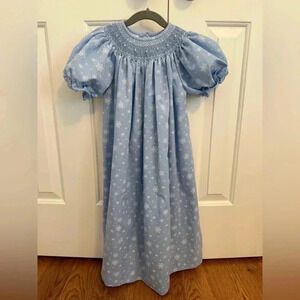 Vive La Fete Girl Smocked Blue Snowflake Holiday Bishop Dress Size 6